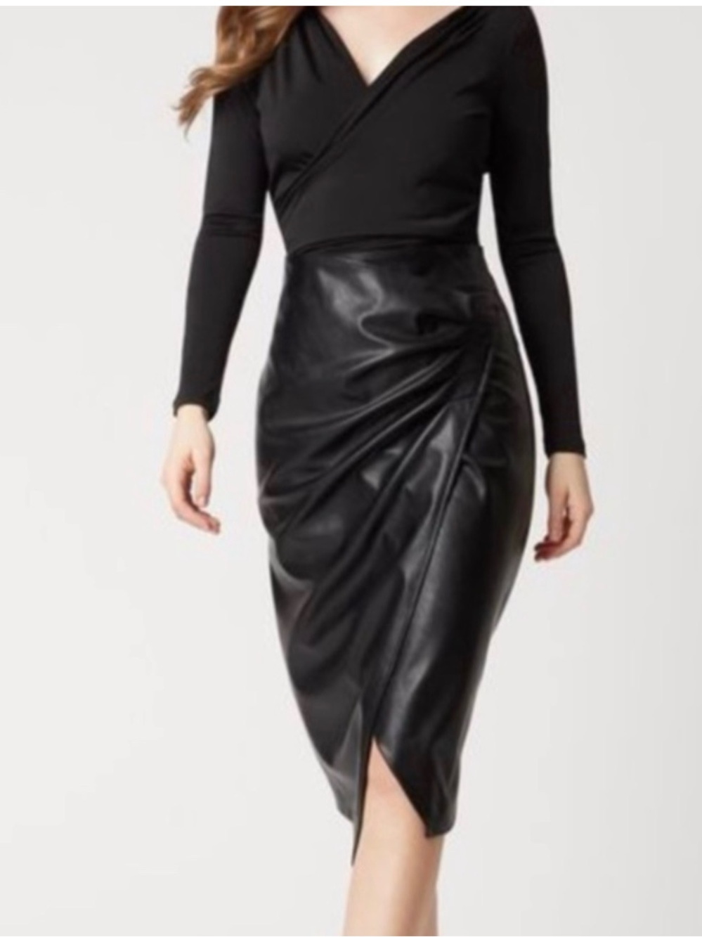 Jason Wu Faux faux leather Ruched wrapped-style front, asymmetrical Midi Pencil